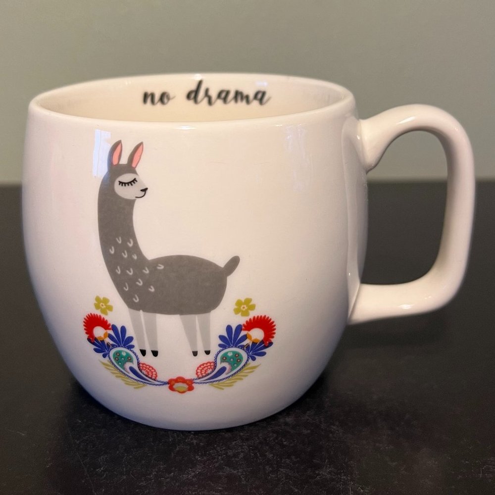 Opalhouse NO DRAMA LLAMA Rounded Wide Mouth Floral Porcelain Coffee Mug 16oz Cup
